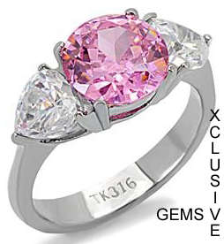 * 18K WHITE GOLD PLATED SIMULATED PINK TOPAZ LADIES RING